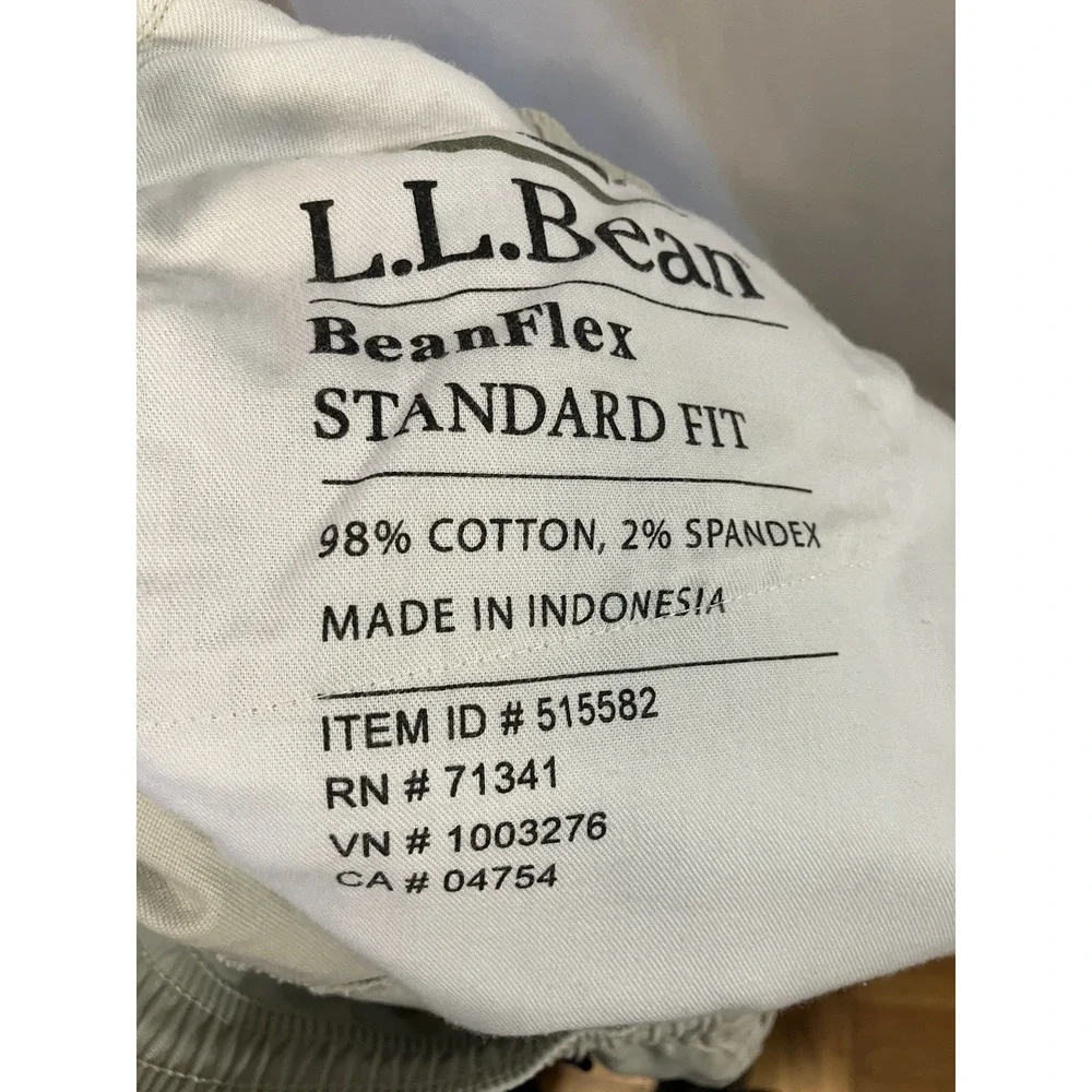 L.L. Bean Flex Pants Men's 28 Tan Flat Front Drawstring Waistband Cotton‎ Blend